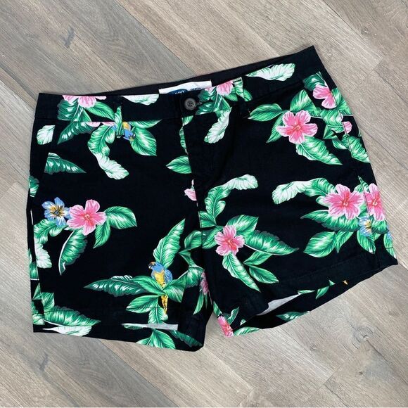 Old Navy Tropical Print Everyday Chino Shorts Black 4 - Picture 1 of 10